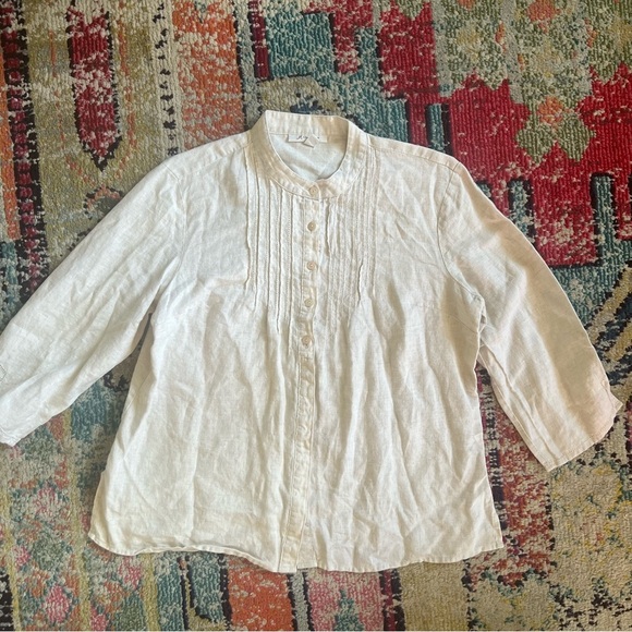 JM collection Cream Button-Up Blouse 100% linen 14 - Picture 1 of 5